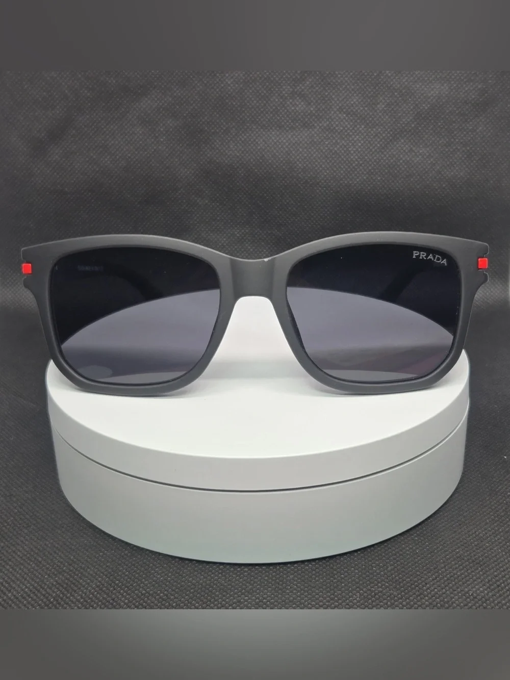 Prada Men’s Matte Black Sunglasses with Dark Gray Lenses